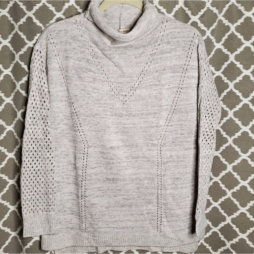 Rebecca Taylor Gray Stitch Blend Wool Blend Mock Neck Sweater S